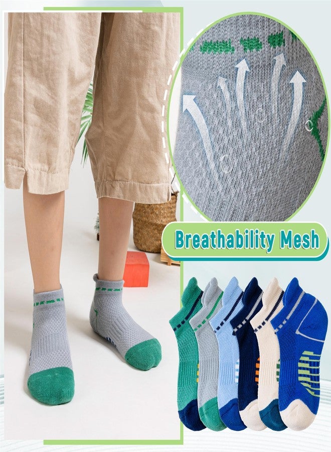 Eyean Boys Athletic Half Cushioned Ankle Socks Kids Cotton Sport Low Cut Socks 6 Pairs (Blue/Grey/Beige, 9-12 Years) - Image 3